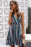 Striped Surplice Neck Spaghetti Strap Dress - Trendsi - Flyclothing LLC