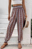 Smocked Printed High Waist Pants - Trendsi - Flyclothing LLC
