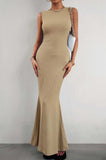 Round Neck Sleeveless Maxi Fishtail Dress - Trendsi - Flyclothing LLC