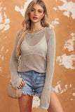Openwork Round Neck Long Sleeve Knit Top - Trendsi - Flyclothing LLC