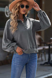 Quarter-Snap Collared Lantern Sleeve Sweatshirt - Trendsi - Flyclothing LLC