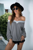 Off-Shoulder Waffle-knit Dropped Shoulder Blouse - Trendsi - Flyclothing LLC