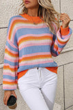 Striped Round Neck Dropped Shoulder Sweater - Trendsi - Flyclothing LLC
