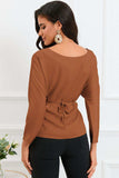 Boat Neck Back Tie Long Sleeve Satin Blouse - Trendsi - Flyclothing LLC