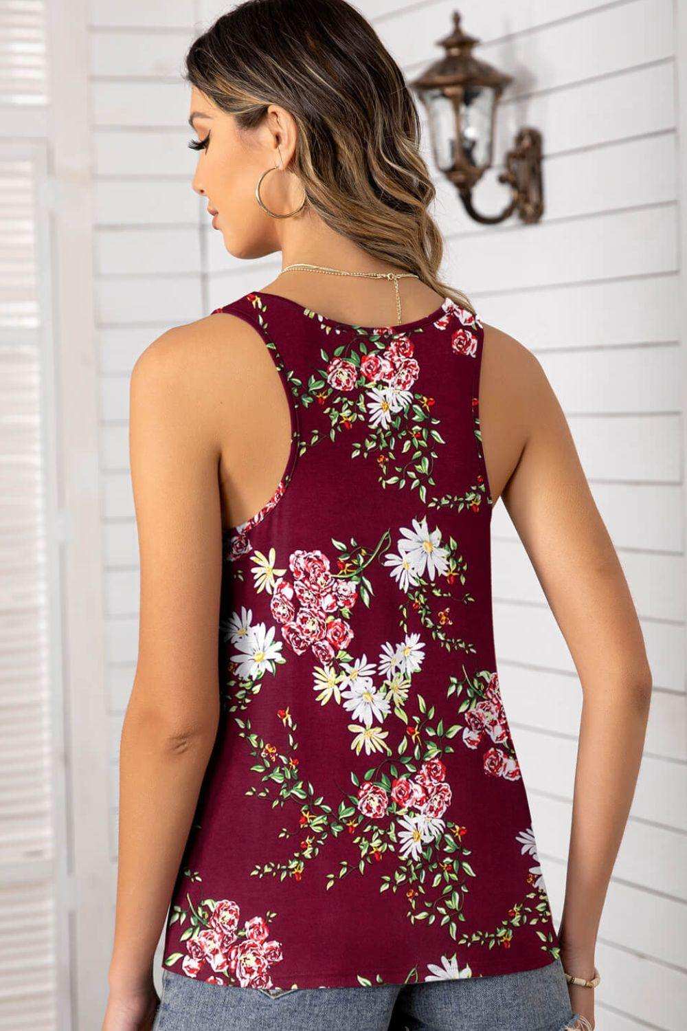 Floral Scoop Neck Tank Top - Trendsi - Flyclothing LLC