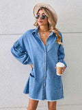 Button Up Pocketed Raw Hem Denim Dress - Trendsi - Flyclothing LLC