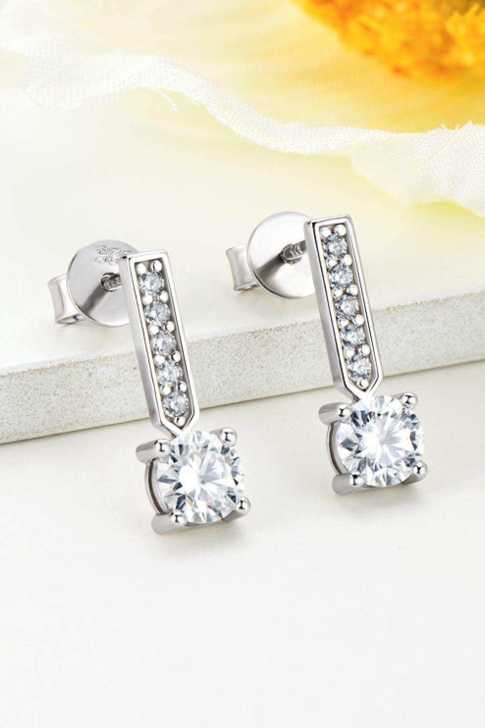 Moissanite and Zircon 925 Sterling Silver Drop Earrings - Trendsi - Flyclothing LLC