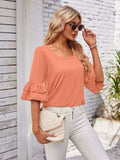 Ruffled Suqare Neck Half Sleeve Blouse - Trendsi - Flyclothing LLC