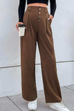 Button-Fly Pleated Waist Wide Leg Pants with Pockets - Trendsi - Flyclothing LLC