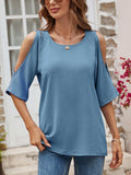 Textured Round Neck Split Sleeve Top - Trendsi - Flyclothing LLC