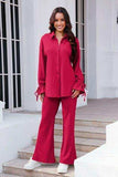 Drawstring Flounce Sleeve Shirt and Pants Set - Trendsi - Flyclothing LLC