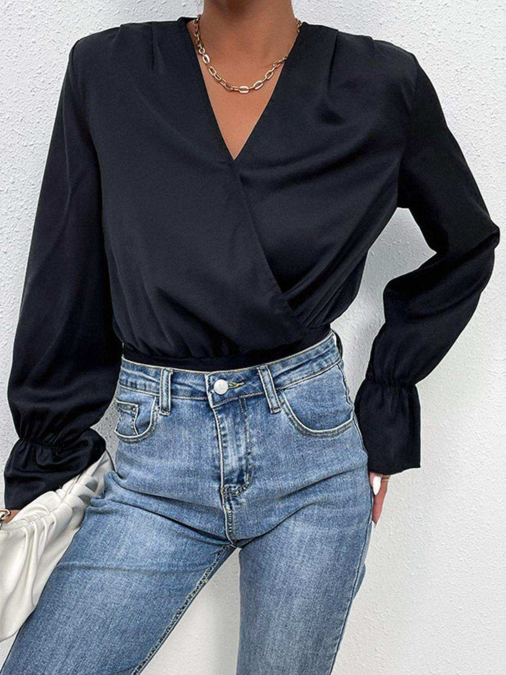 Surplice Neck Flounce Sleeve Bodysuit - Trendsi - Flyclothing LLC