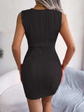 Cable-Knit Round Neck Sleeveless Sweater Dress - Trendsi - Flyclothing LLC