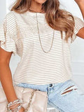 Striped Round Neck Short Sleeve T-Shirt - Trendsi - Flyclothing LLC