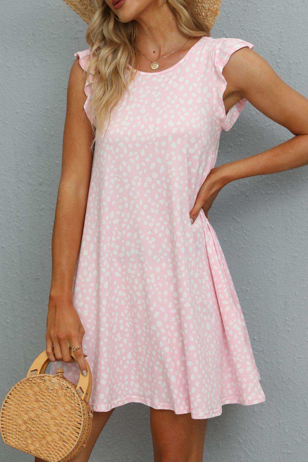 Butterfly Sleeve Round Neck Dress - Trendsi - Flyclothing LLC