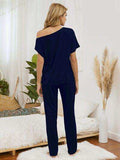 Round Neck Top and Pants Lounge Set - Trendsi - Flyclothing LLC