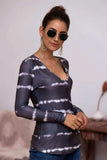 Tie-Dye Plunge Long Sleeve Top - Trendsi - Flyclothing LLC