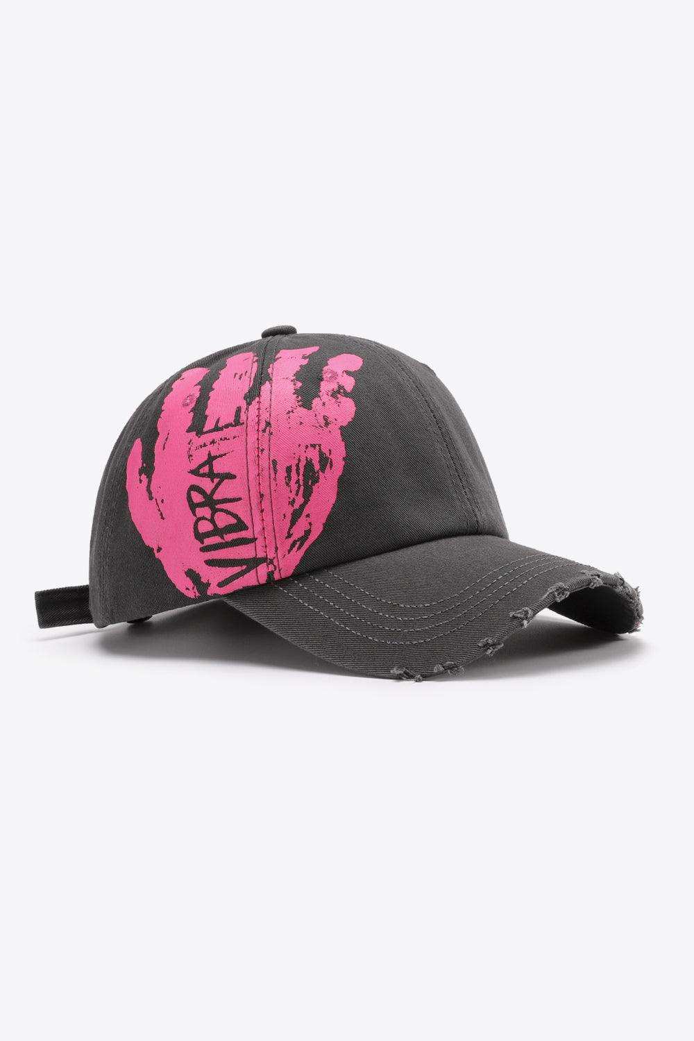 VIBRA Graphic Distressed Adjustable Baseball Cap - Trendsi - Flyclothing LLC
