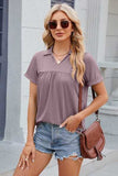 Ruched Johnny Collar Short Sleeve Blouse - Trendsi - Flyclothing LLC