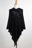 Fringe Openwork Surplice Cape Sleeve Poncho - Trendsi - Flyclothing LLC