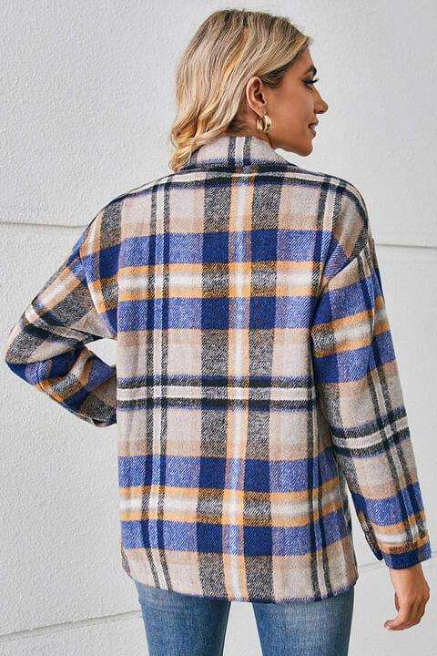 Collared Plaid Shacket - Trendsi - Flyclothing LLC