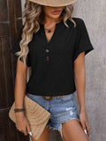 Eyelet Notched Short Sleeve T-Shirt - Trendsi - Flyclothing LLC