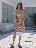 Leopard Round Neck Short Sleeve Mini Dress - Trendsi - Flyclothing LLC