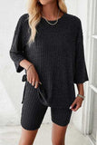 Ribbed Round Neck Top and Shorts Set - Trendsi - Flyclothing LLC