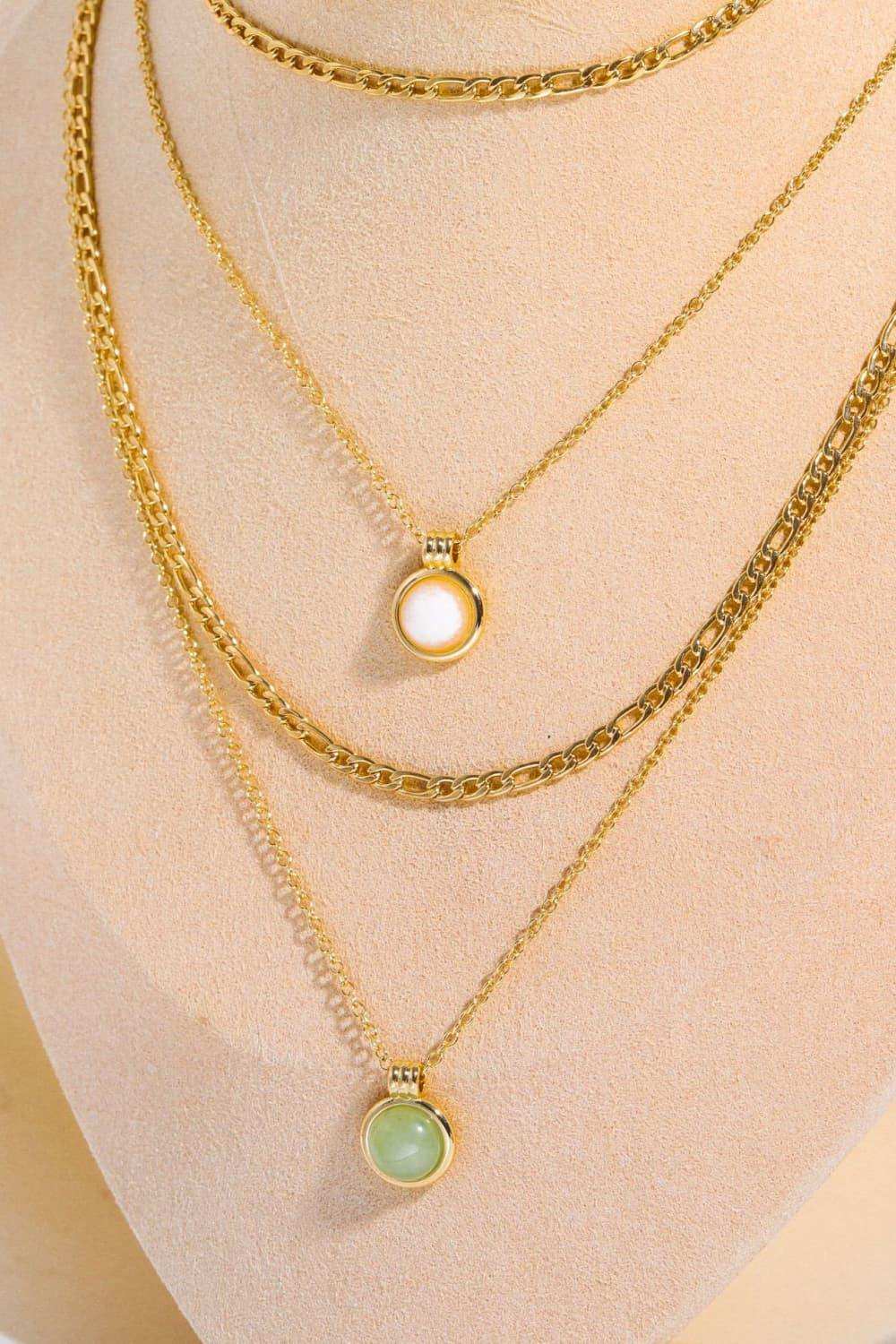 Copper 14K Gold Pleated Round Shape Aventurine Pendant Necklace - Trendsi - Flyclothing LLC