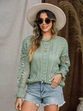 Eyelet Crochet Lantern Sleeve Sweater - Trendsi - Flyclothing LLC