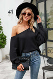 Boat Neck Horizontal Ribbing Dolman Sleeve Sweater - Trendsi - Flyclothing LLC