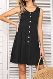 Decorative Button Scoop Neck Sleeveless Tiered Dress - Trendsi - Flyclothing LLC