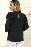 Ruffled Round Neck Long Sleeve Blouse - Trendsi - Flyclothing LLC