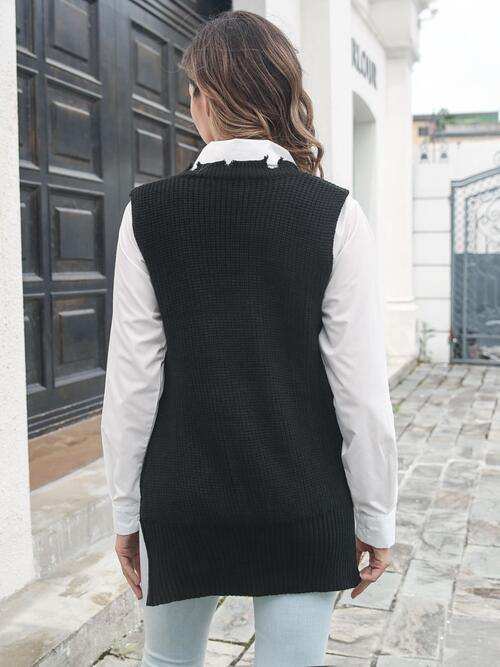 Frayed Hem Slit Sweater Vest - Trendsi - Flyclothing LLC