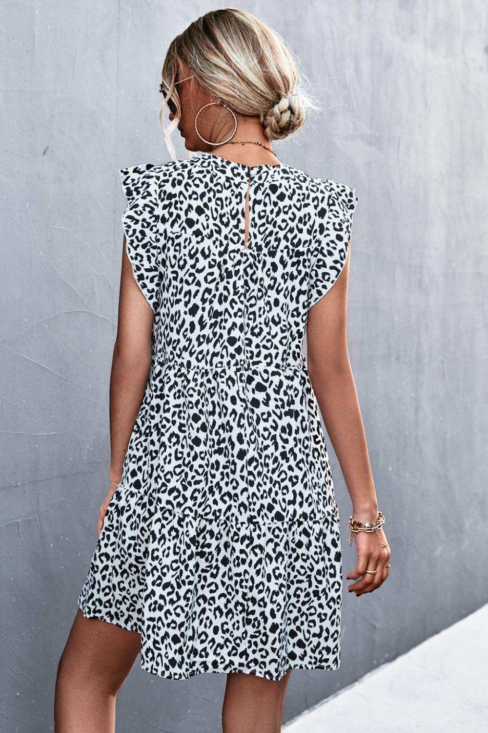 Leopard Round Neck Mini Dress - Trendsi - Flyclothing LLC