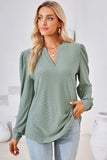 Ruched Notched Long Sleeve T-Shirt - Trendsi - Flyclothing LLC