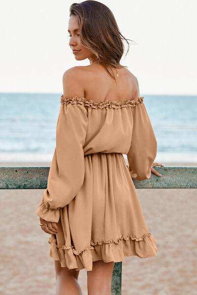 Frill Off-Shoulder Flounce Sleeve Dress - Trendsi - Flyclothing LLC