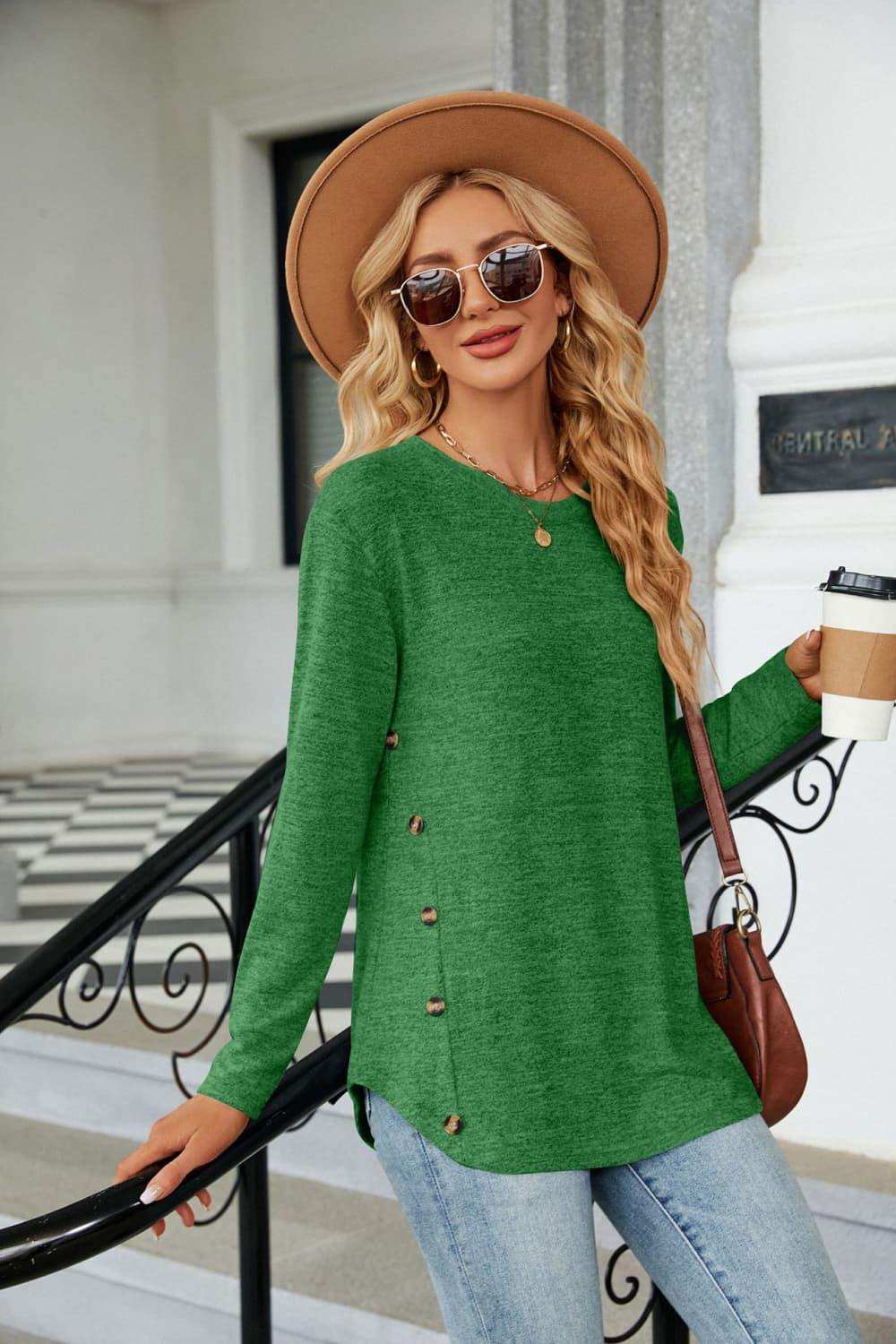 Round Neck Long Sleeve T-Shirt - Trendsi - Flyclothing LLC