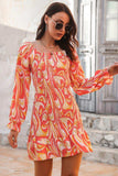 Abstract Print Square Neck Smocked Dress - Trendsi - Flyclothing LLC