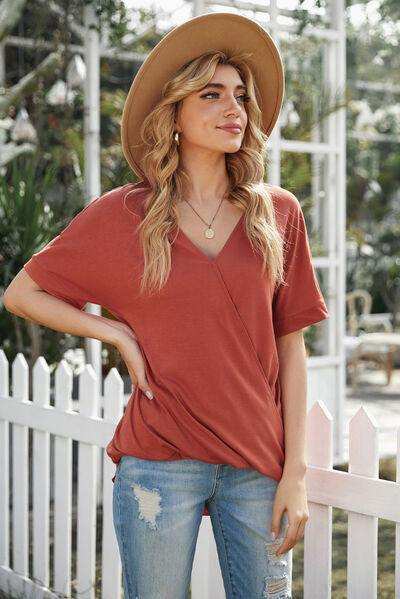 Surplice Half Sleeve T-Shirt - Trendsi - Flyclothing LLC