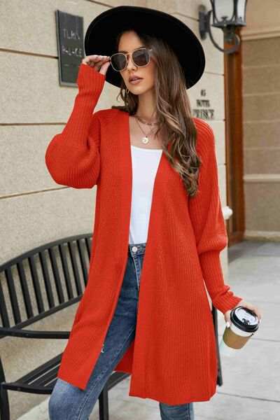 Open Front Lantern Sleeve Cardigan - Trendsi - Flyclothing LLC