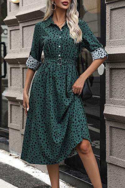 Polka Dot Tied Button Up Dress - Trendsi - Flyclothing LLC