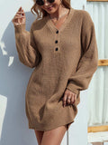 V-Neck Dropped Shoulder Mini Sweater Dress - Trendsi - Flyclothing LLC