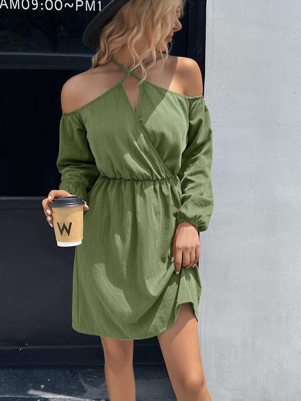 Cold-Shoulder Crisscross Mini Dress - Trendsi - Flyclothing LLC