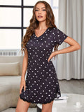 Heart V-Neck Short Sleeve Lace Trim Night Dress - Trendsi - Flyclothing LLC