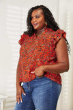 Double Take Floral Flutter Sleeve Notched Neck Blouse - Trendsi - Flyclothing LLC