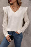 V-Neck Ruffle Trim Long Sleeve Sweatshirt - Trendsi - Flyclothing LLC