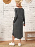 Pocketed Round Neck Long Sleeve Tee Dress - Trendsi - Flyclothing LLC