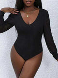 V-Neck Long Sleeve Bodysuit - Trendsi - Flyclothing LLC