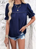 Eyelet Mock Neck Flounce Sleeve Blouse - Trendsi - Flyclothing LLC